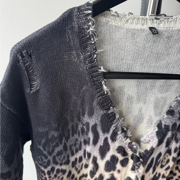 R13 Leopard Print Cardigan in Black and Cream - Picture 5 of 11